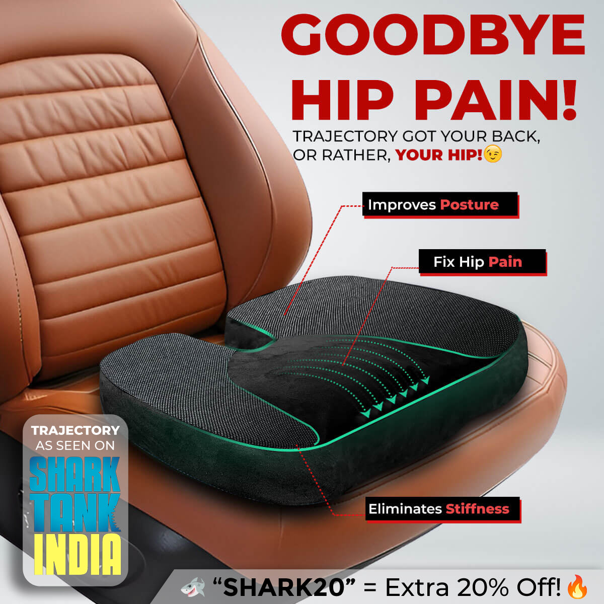 Trajectory Ultimate Car Seat Pillow with AdvancedX Orthopedic Memory Foam Napolean Black