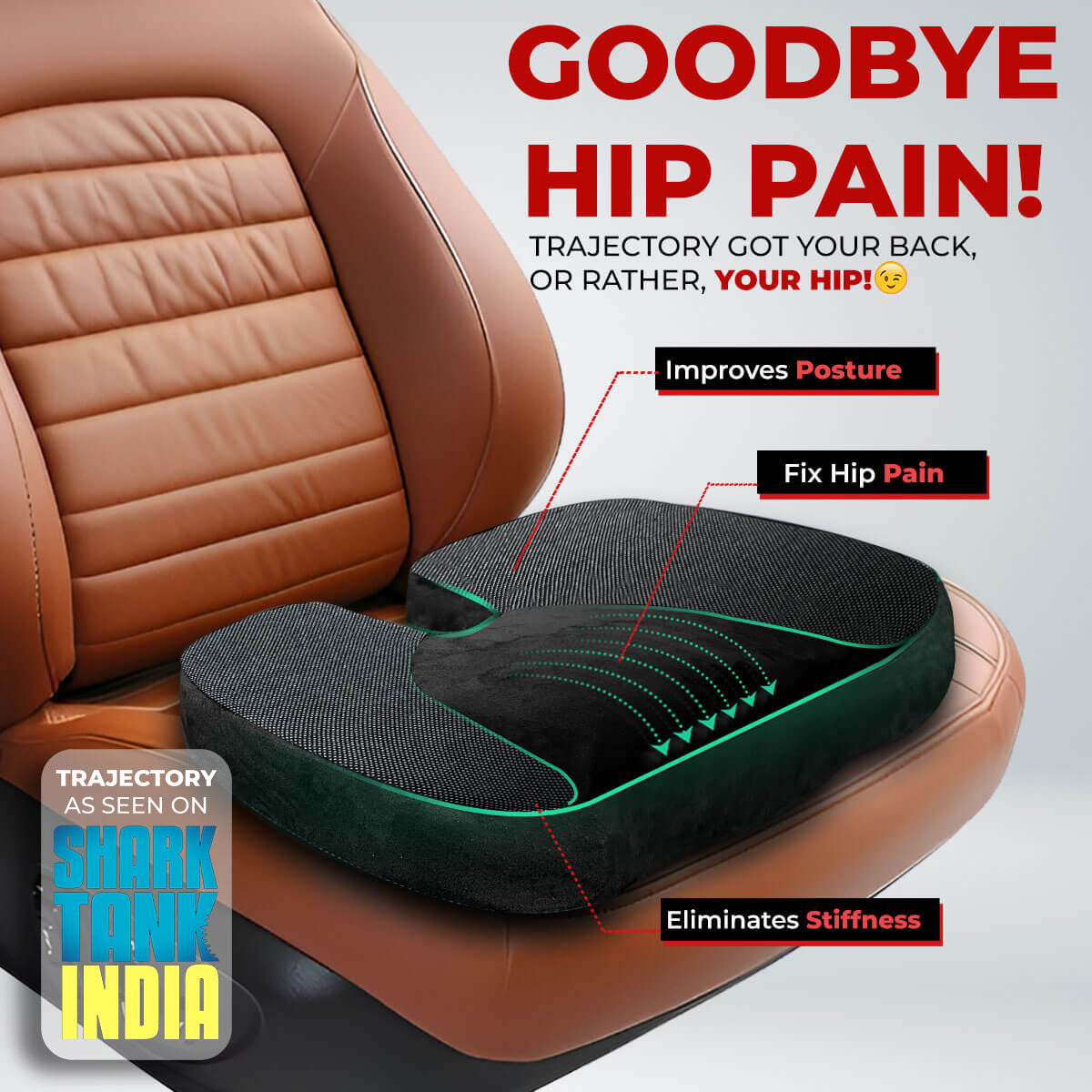 Trajectory Ultimate Car Seat Pillow with AdvancedX Orthopedic Memory Foam Napolean Black