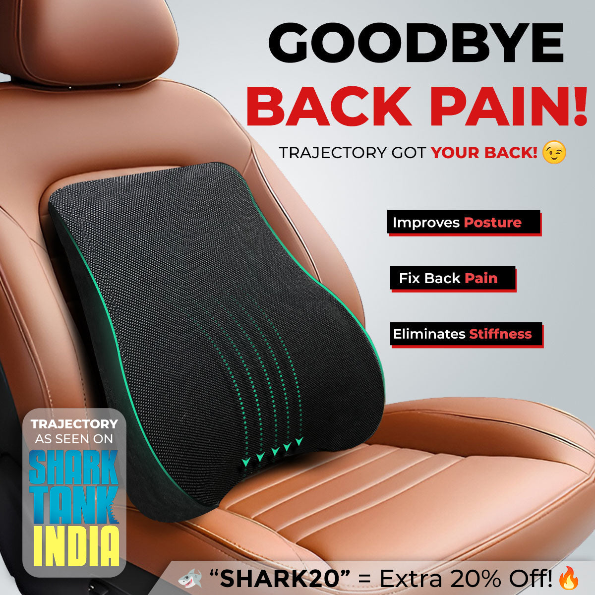 Trajectory Ultimate Car Backrest Pillow with AdvancedX Orthopedic Memory Foam