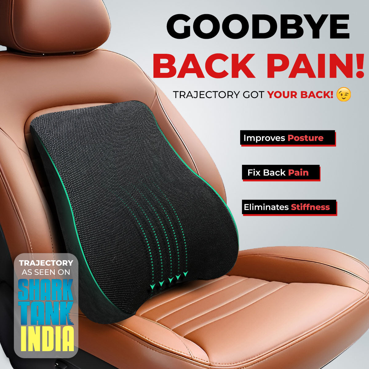 Trajectory Ultimate Car Backrest Pillow with AdvancedX Orthopedic Memory Foam Napolean Black