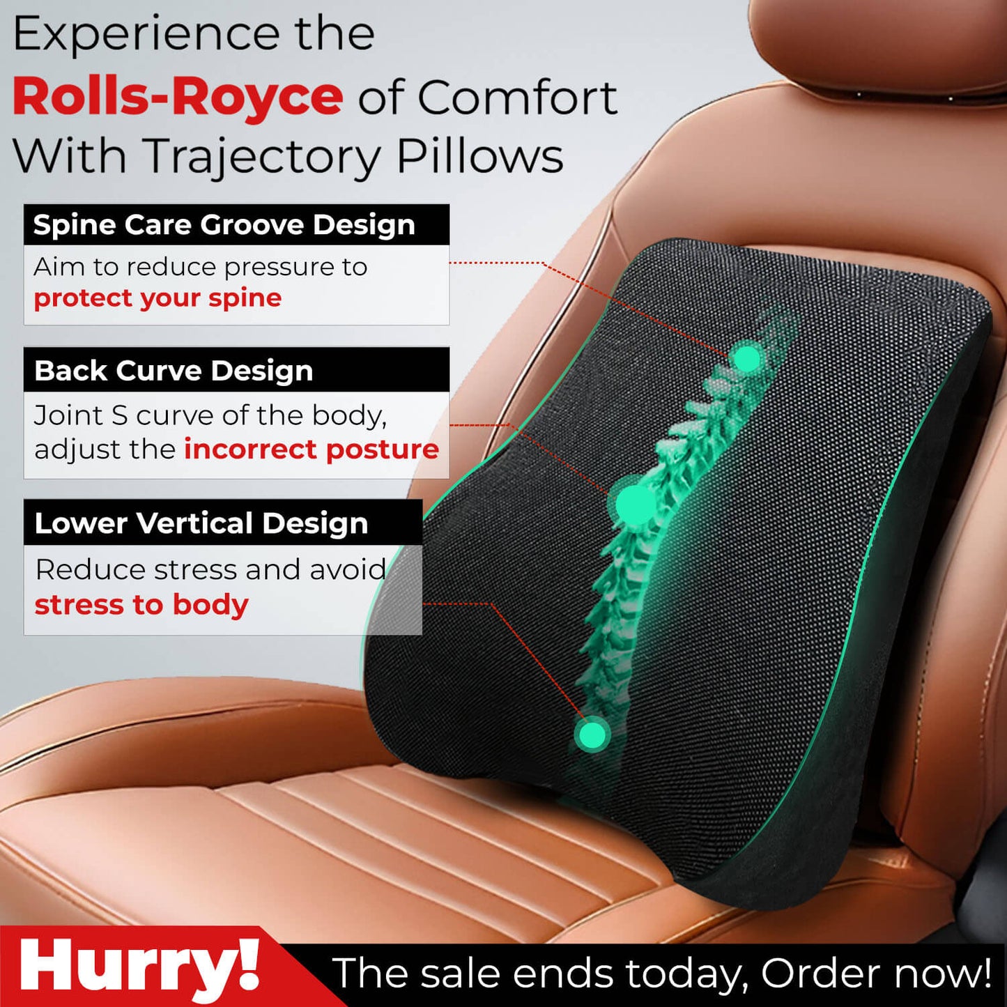 Trajectory Ultimate Car Backrest Pillow with AdvancedX Orthopedic Memory Foam