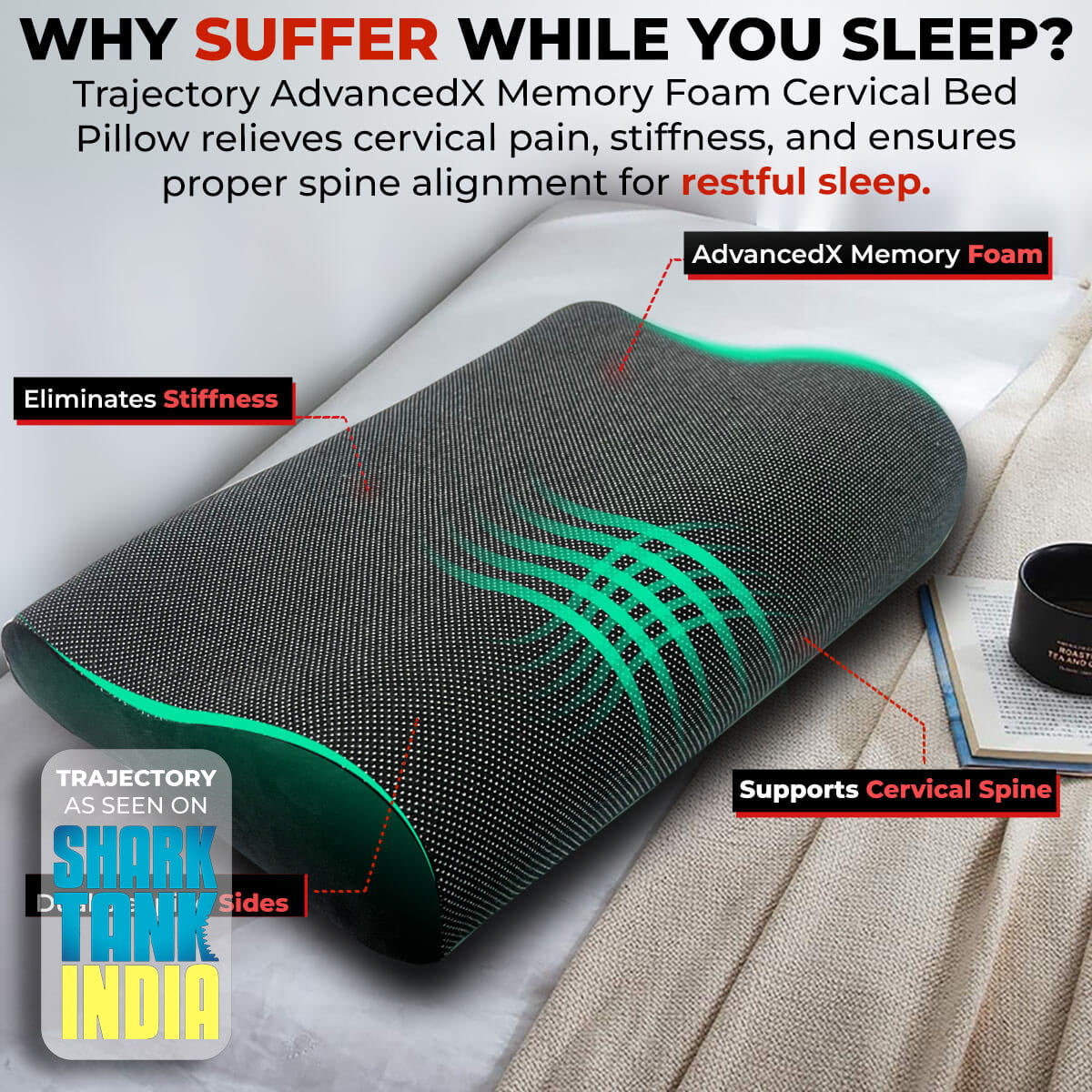 Trajectory Ultimate Bed Pillow with AdvancedX Orthopedic Memory Foam Napolean Black