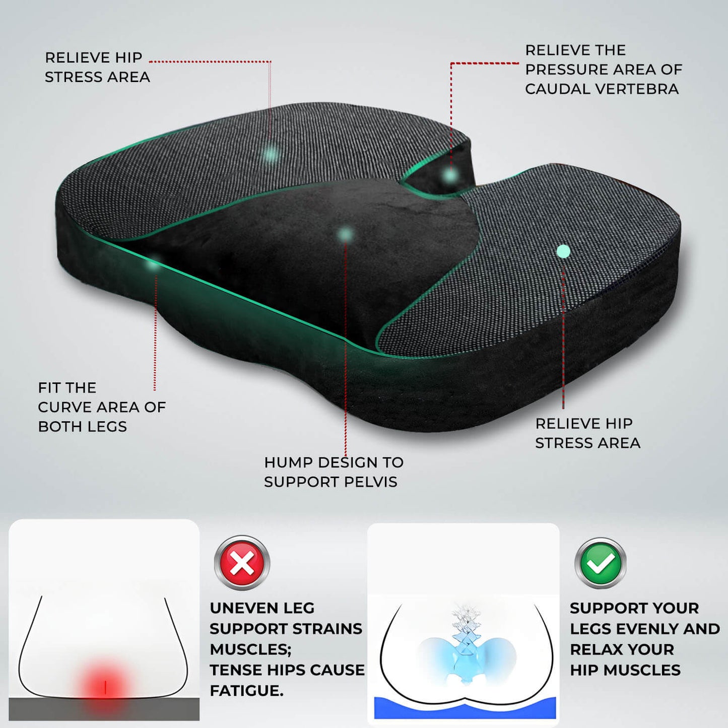 Trajectory Ultimate Car Seat Pillow with AdvancedX Orthopedic Memory Foam Napolean Black