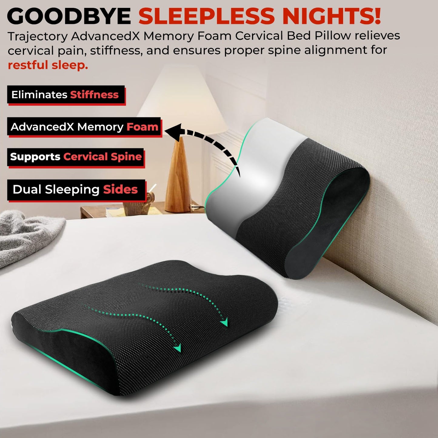 Trajectory Ultimate Bed Pillow with AdvancedX Orthopedic Memory Foam
