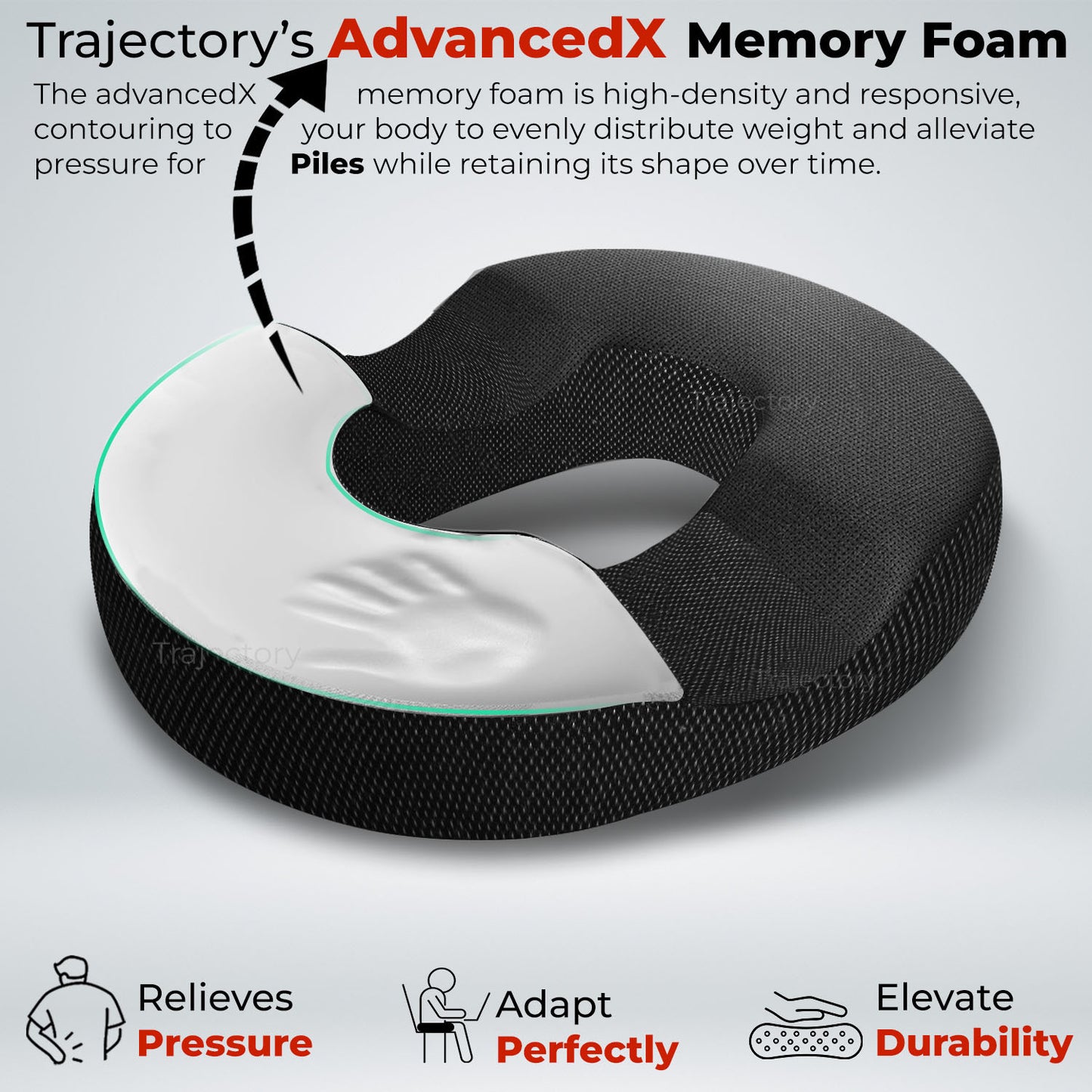Trajectory Maternity Piles Hemorrhoids Pregnancy Pillow with AdvancedX Orthopedic Memory Foam