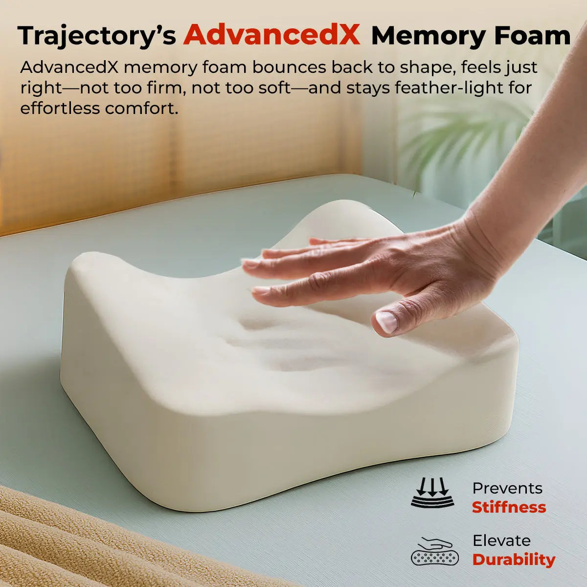 TRAJECTORY Knee Pillow for Side Sleepers, Knock Knee Corrector for Sleeping, AdvancedX Memory Foam Leg Pillow Wedge Cushion for Side Sleeper, Sciatica, Pregnancy, Hip & Back Pain Relief - Washable Cover (Black) Trajectory