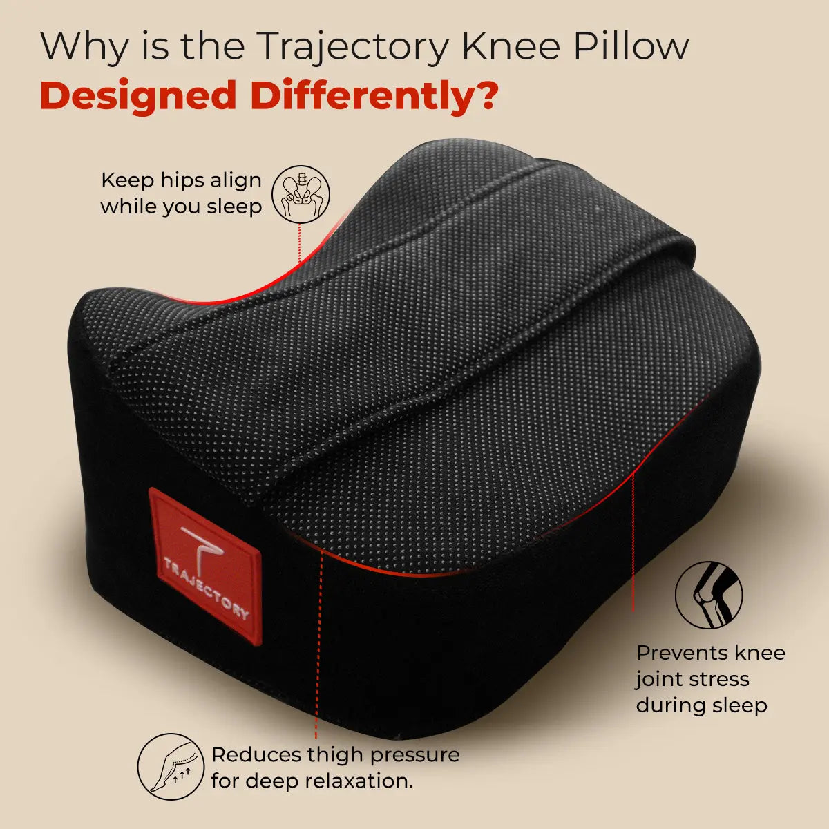 TRAJECTORY Knee Pillow for Side Sleepers, Knock Knee Corrector for Sleeping, AdvancedX Memory Foam Leg Pillow Wedge Cushion for Side Sleeper, Sciatica, Pregnancy, Hip & Back Pain Relief - Washable Cover (Black) Trajectory