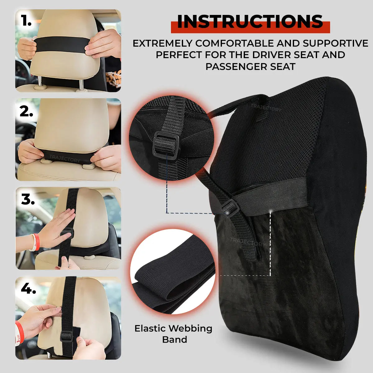 trajectory Car headrest ,Car accessories, comfortable accessories for car,car seat accessories ,memory foam products, lumbar support , luxury car products ,Driver seat