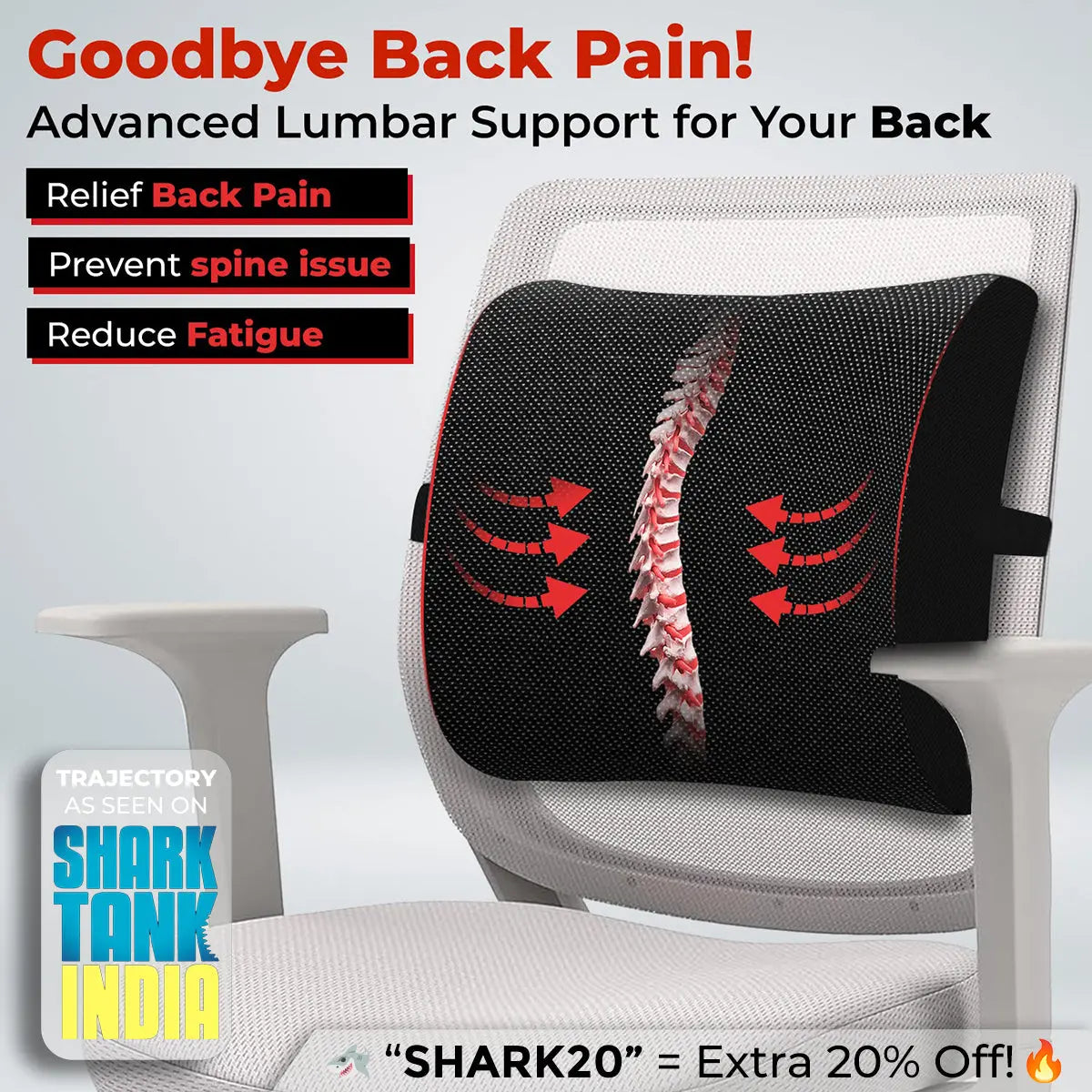 Trajectory Ultimate Office Back Pillow with AdvancedX Orthopedic Memory Foam, chair attachment, relief back pain
