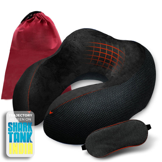 Trajectory Ultimate Travel Neck Pillow with AdvancedX Orthopedic Memory Foam Napolean Black