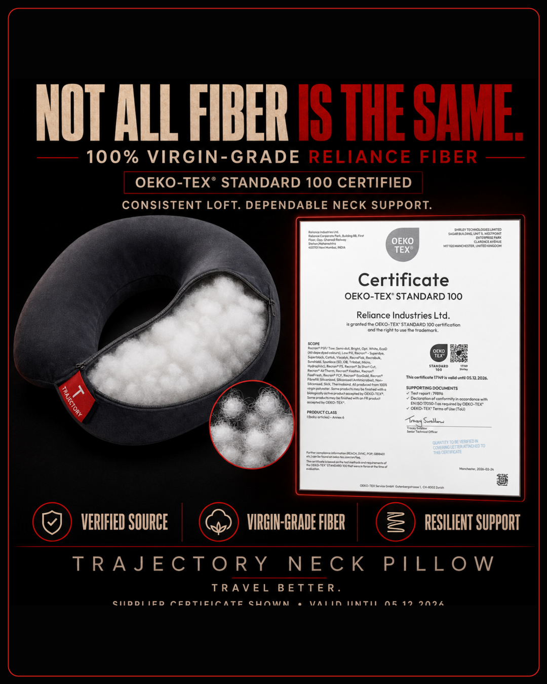 Trajectory Travel Neck Pillow with Hollow Conjugate Fiber Technology Trajectory