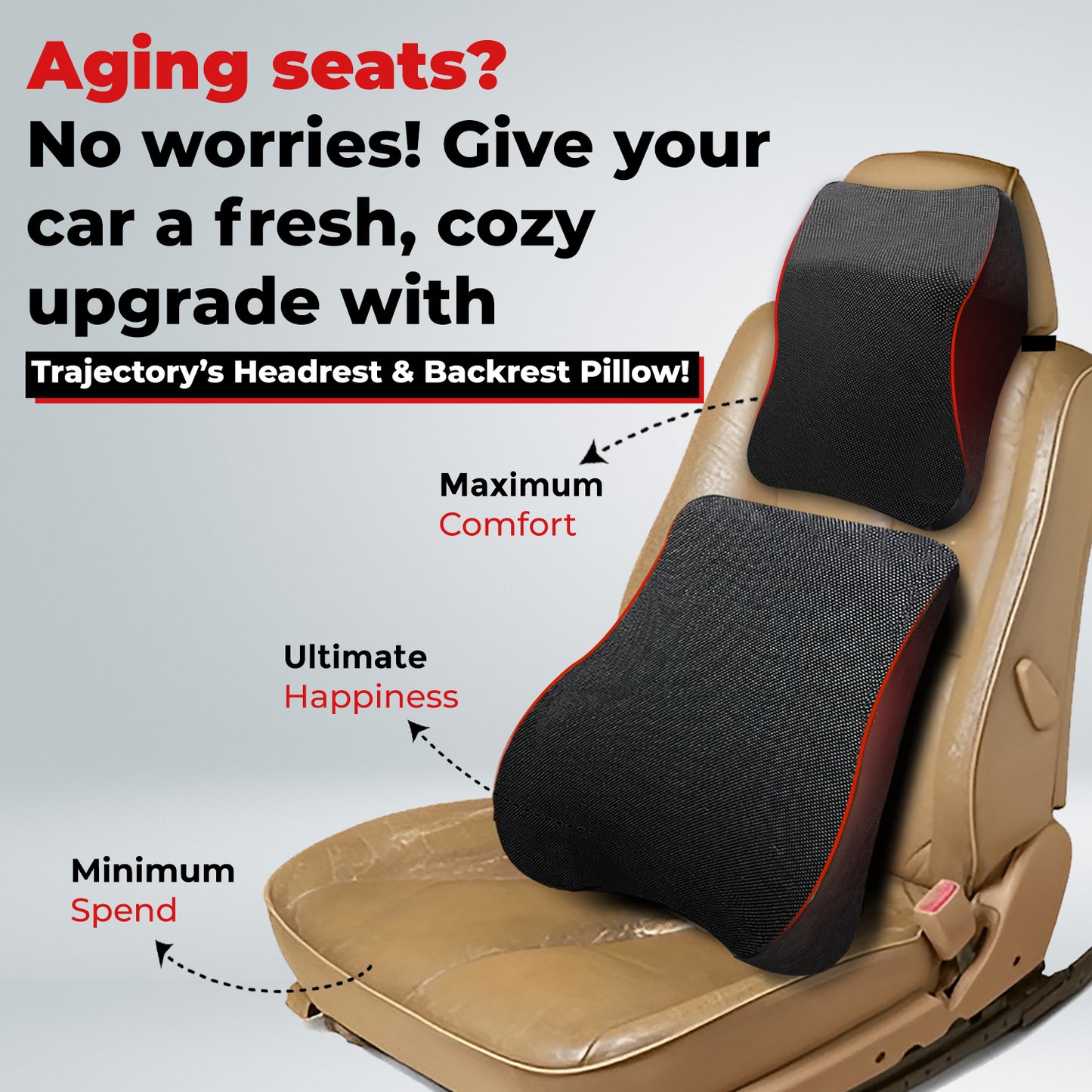 Trajectory Ultimate Car Backrest and Neck Pillow Combo with AdvancedX Orthopedic Memory Foam