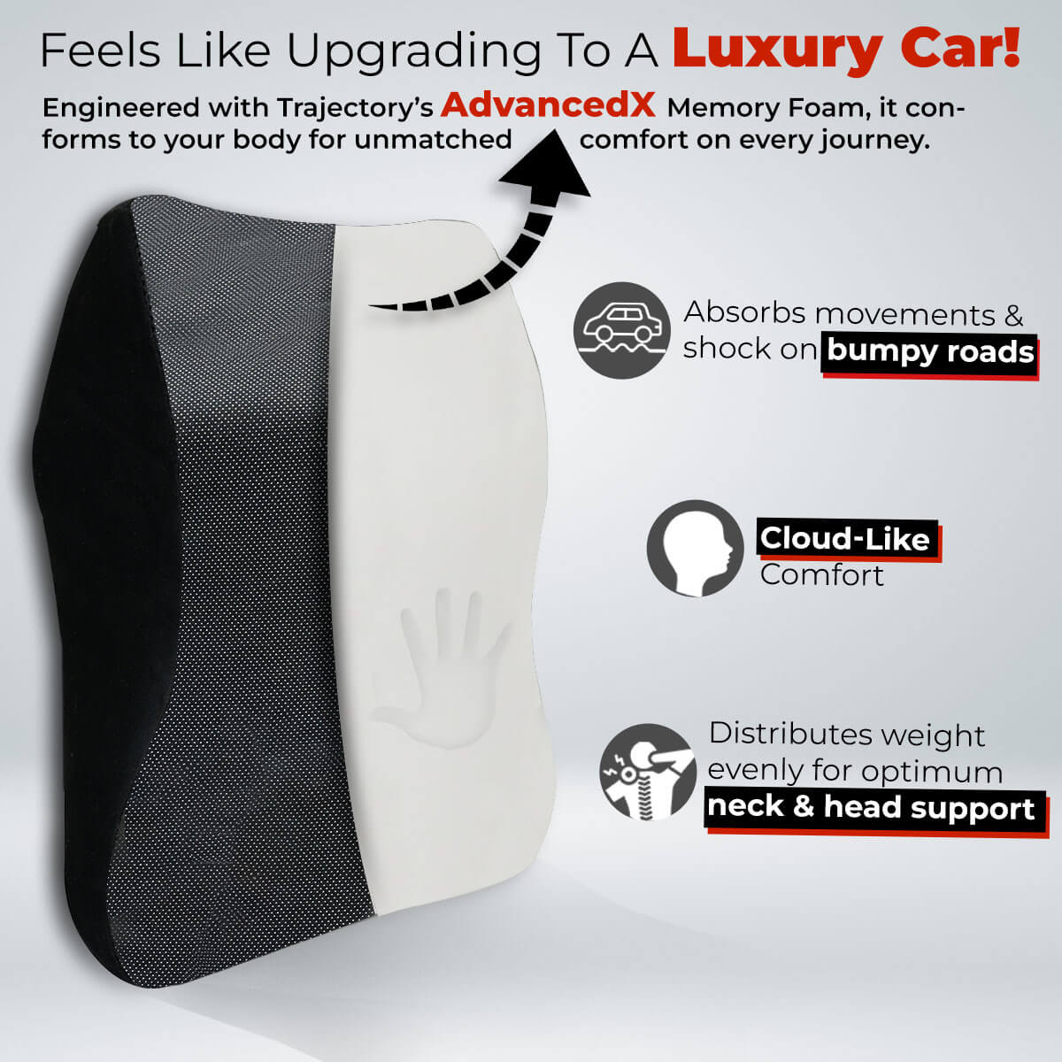 Trajectory Ultimate Car Backrest and Neck Pillow Combo with AdvancedX Orthopedic Memory Foam