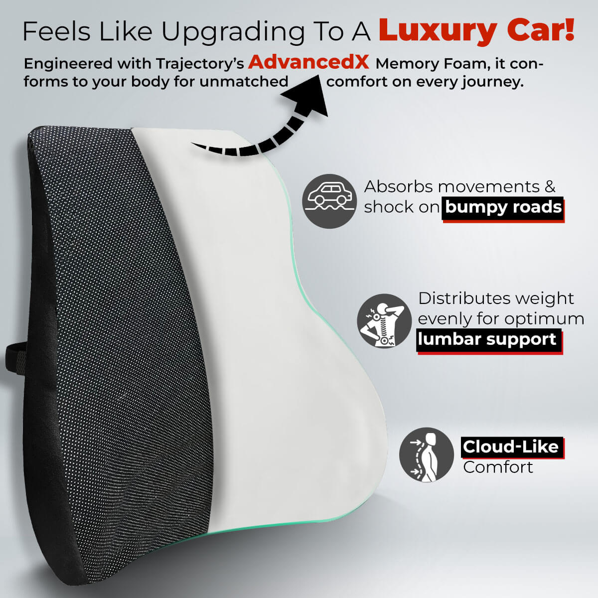 Trajectory Ultimate Car Backrest and Neck Pillow Combo with AdvancedX Orthopedic Memory Foam