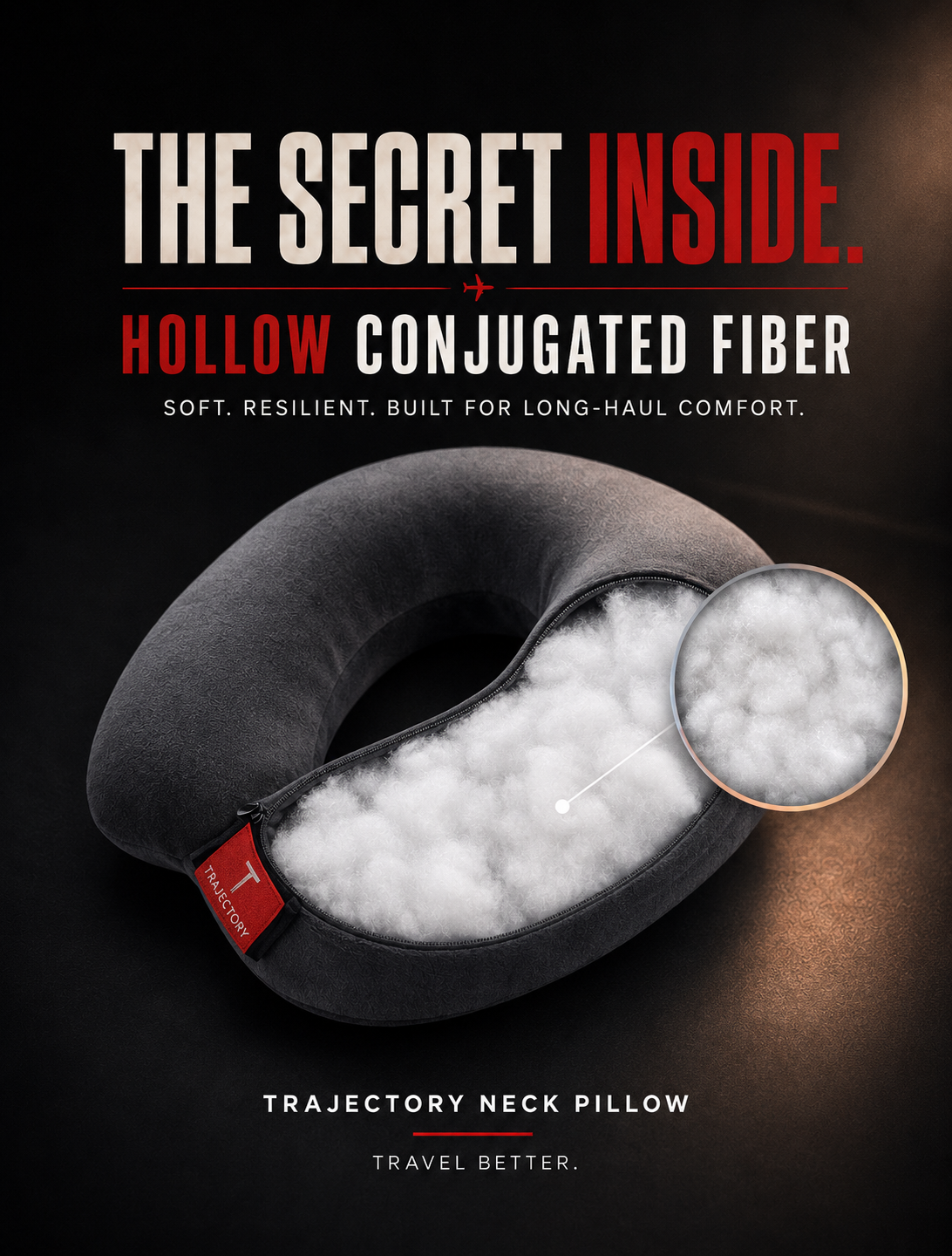 Trajectory Travel Neck Pillow with Hollow Conjugate Fiber Technology Trajectory