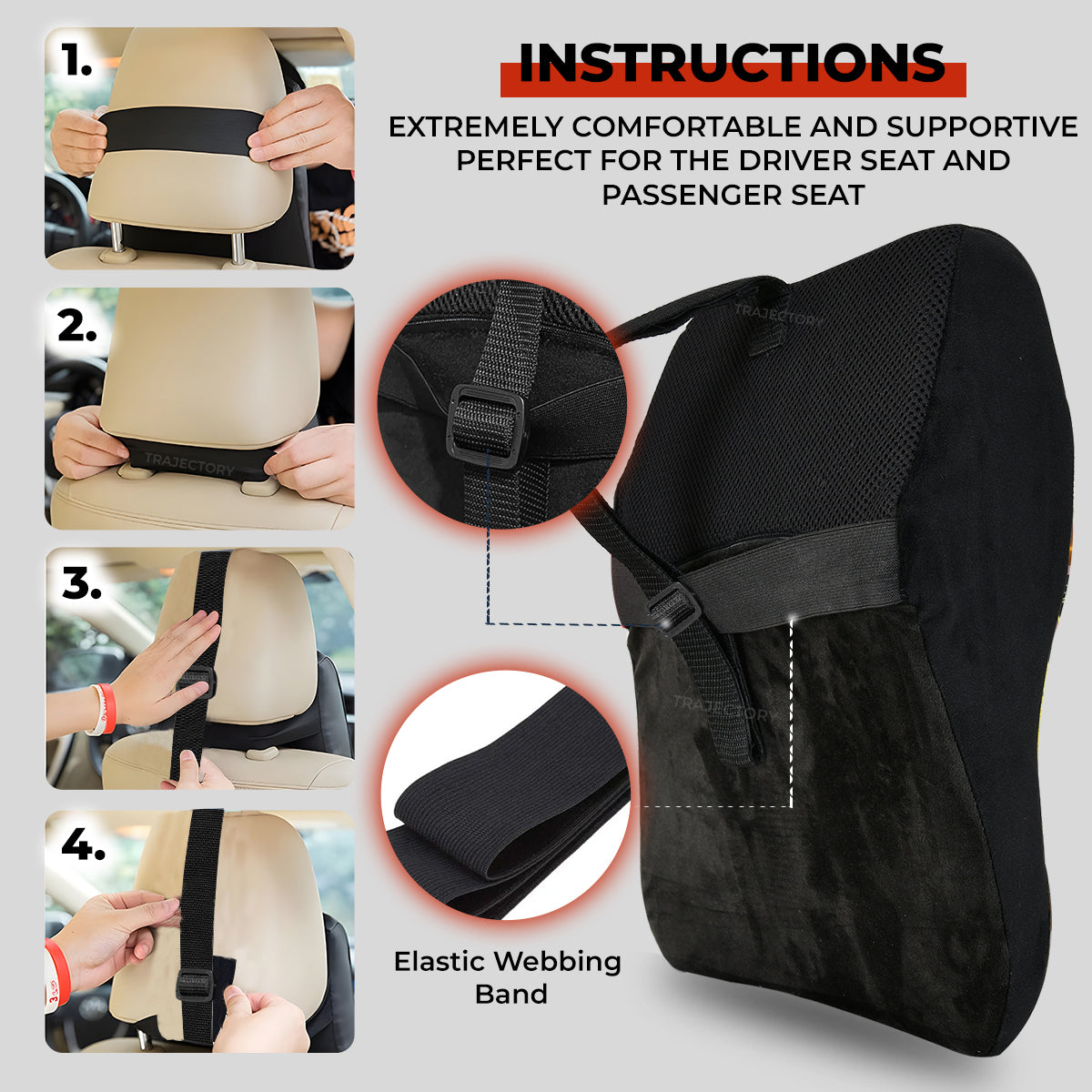 Trajectory Ultimate Car Backrest and Neck Pillow Combo with AdvancedX Orthopedic Memory Foam