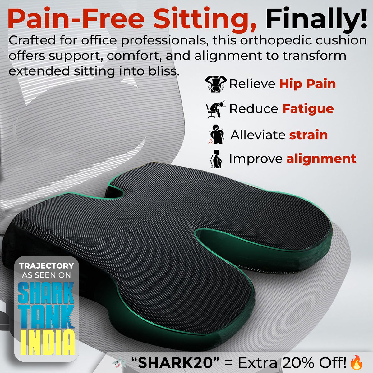 Trajectory Ultimate Office Seat Pillow with AdvancedX Orthopedic Memory Foam
