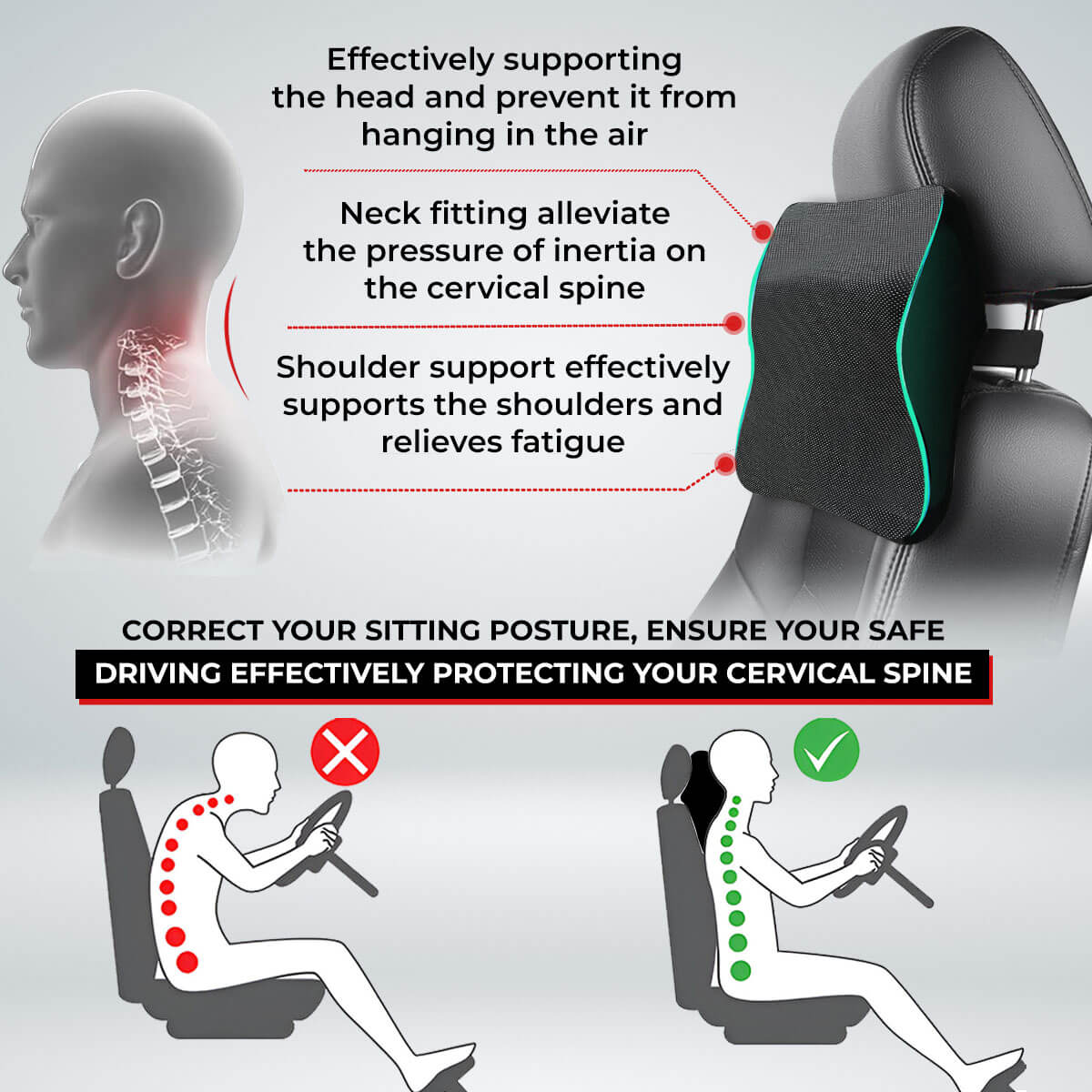 Trajectory Ultimate Car Backrest and Neck Pillow Combo with AdvancedX Orthopedic Memory Foam