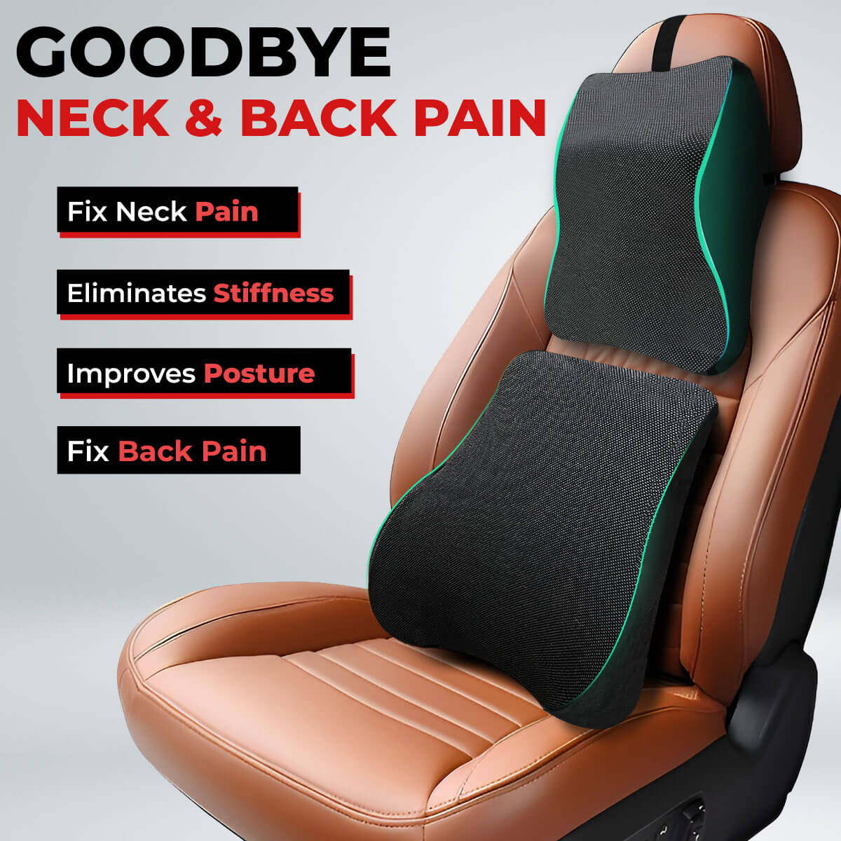 Trajectory Ultimate Car Backrest and Neck Pillow Combo with AdvancedX Orthopedic Memory Foam Napolean Black