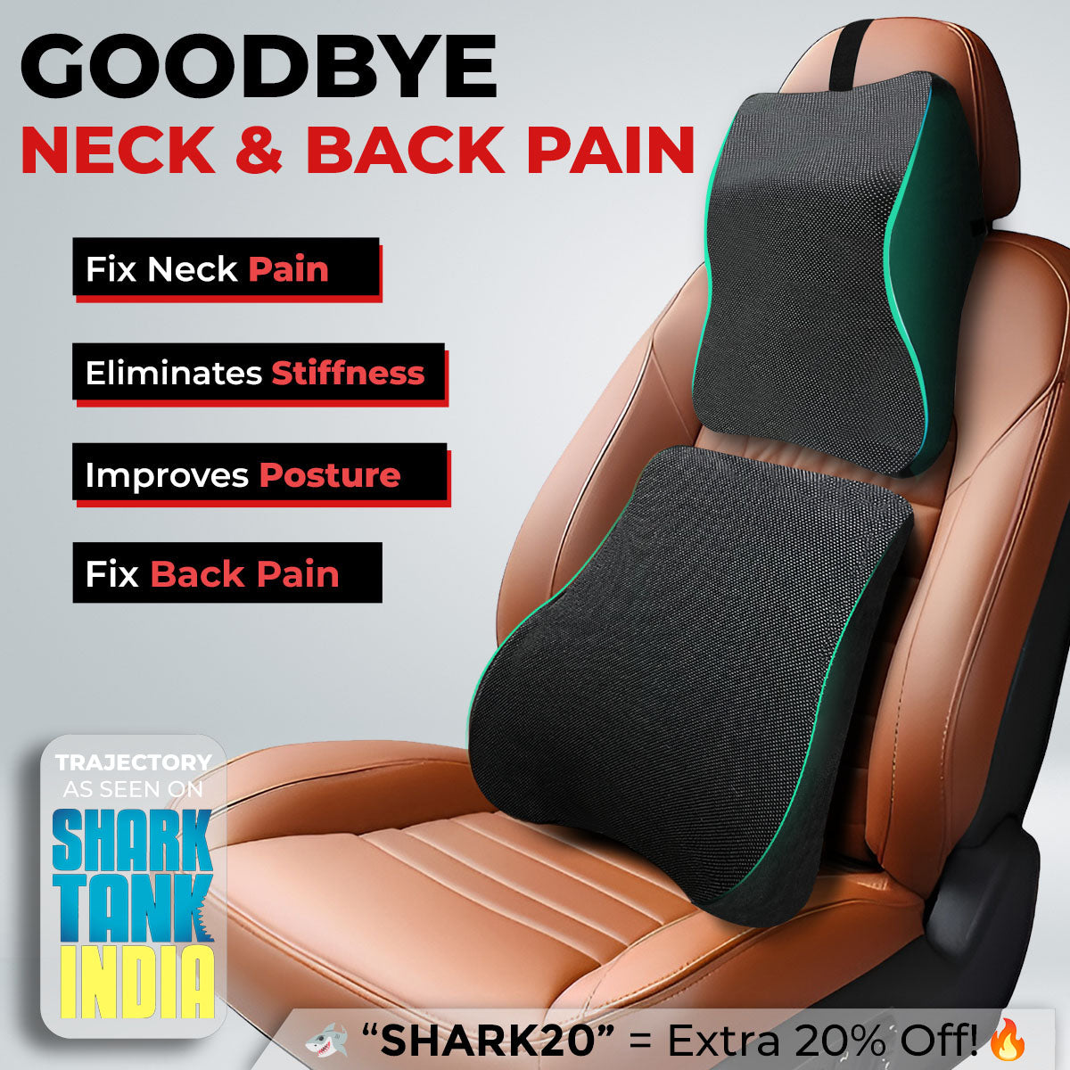 Trajectory Ultimate Car Backrest and Neck Pillow Combo with AdvancedX Orthopedic Memory Foam