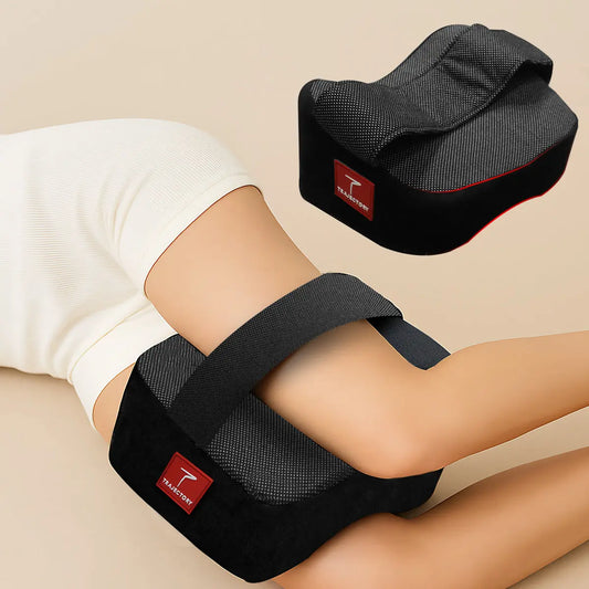TRAJECTORY Knee Pillow for Side Sleepers, Knock Knee Corrector for Sleeping, AdvancedX Memory Foam Leg Pillow Wedge Cushion for Side Sleeper, Sciatica, Pregnancy, Hip & Back Pain Relief - Washable Cover (Black) Trajectory