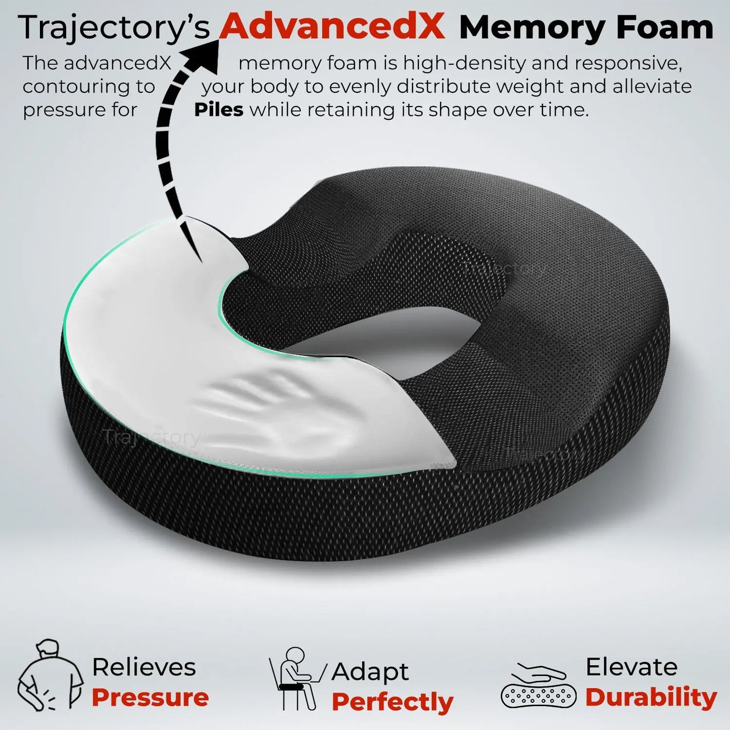 Trajectory Maternity Piles Hemorrhoids Pregnancy Pillow with AdvancedX Orthopedic Memory Foam