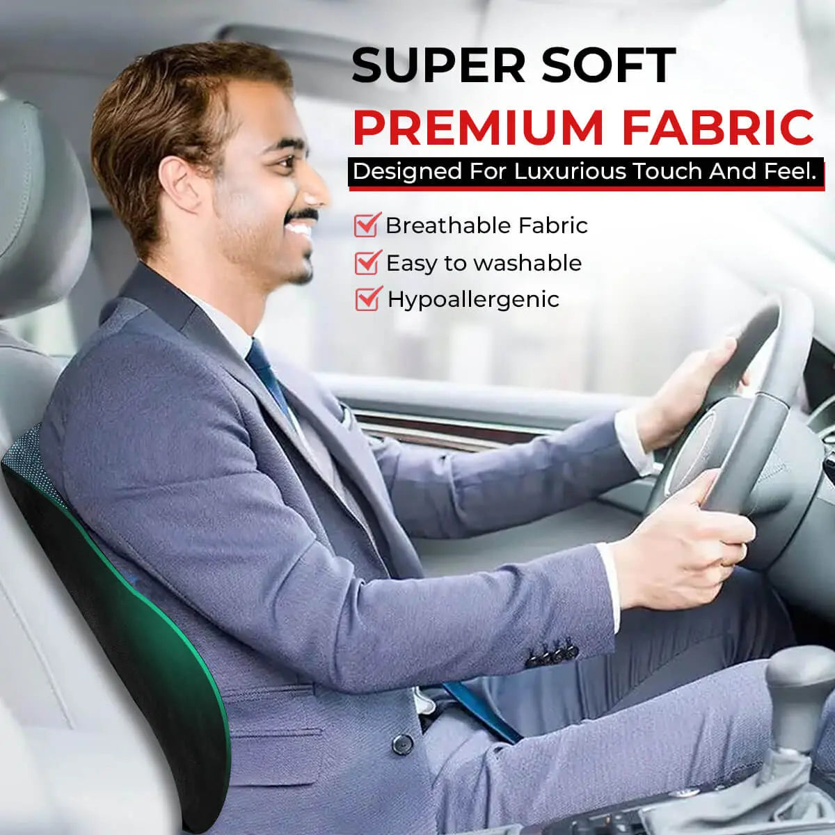 Trajectory Ultimate Car Backrest Pillow with AdvancedX Orthopedic Memory Foam, Super Soft  Premium Fabric