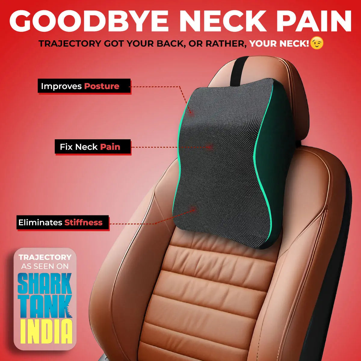 Trajectory Ultimate Car Neck Rest Pillow with AdvancedX Orthopedic Memory Foam  , Improves Posture, Fix Neck Pain, Eliminates Stiffness 