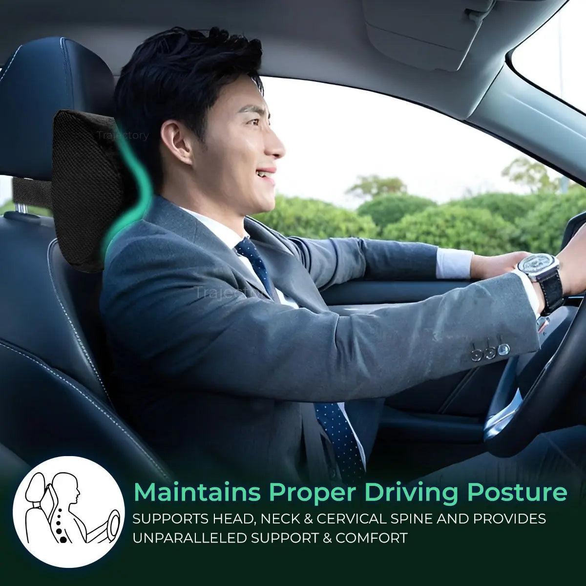 Maintains Proper Driving Posture , Trajectory Ultimate Car Neck Rest Pillow with AdvancedX Orthopedic Memory Foam   