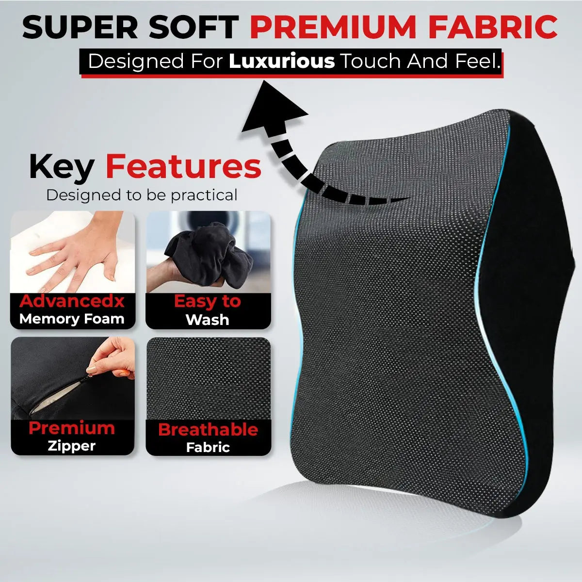 Trajectory Ultimate Car Neck Rest Pillow with AdvancedX Orthopedic Memory Foam , Super Soft Premium Fabric, Designed For Luxurious Touch And Feel