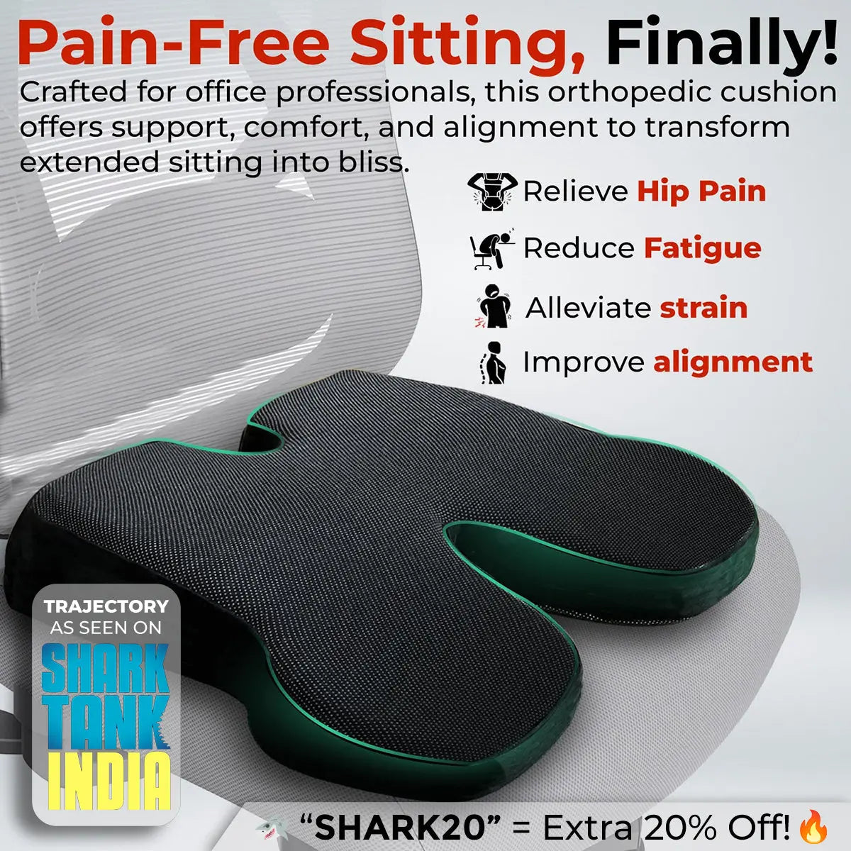 Coccyx Cushion Hip Support For Office Chair FOVERA Back Support