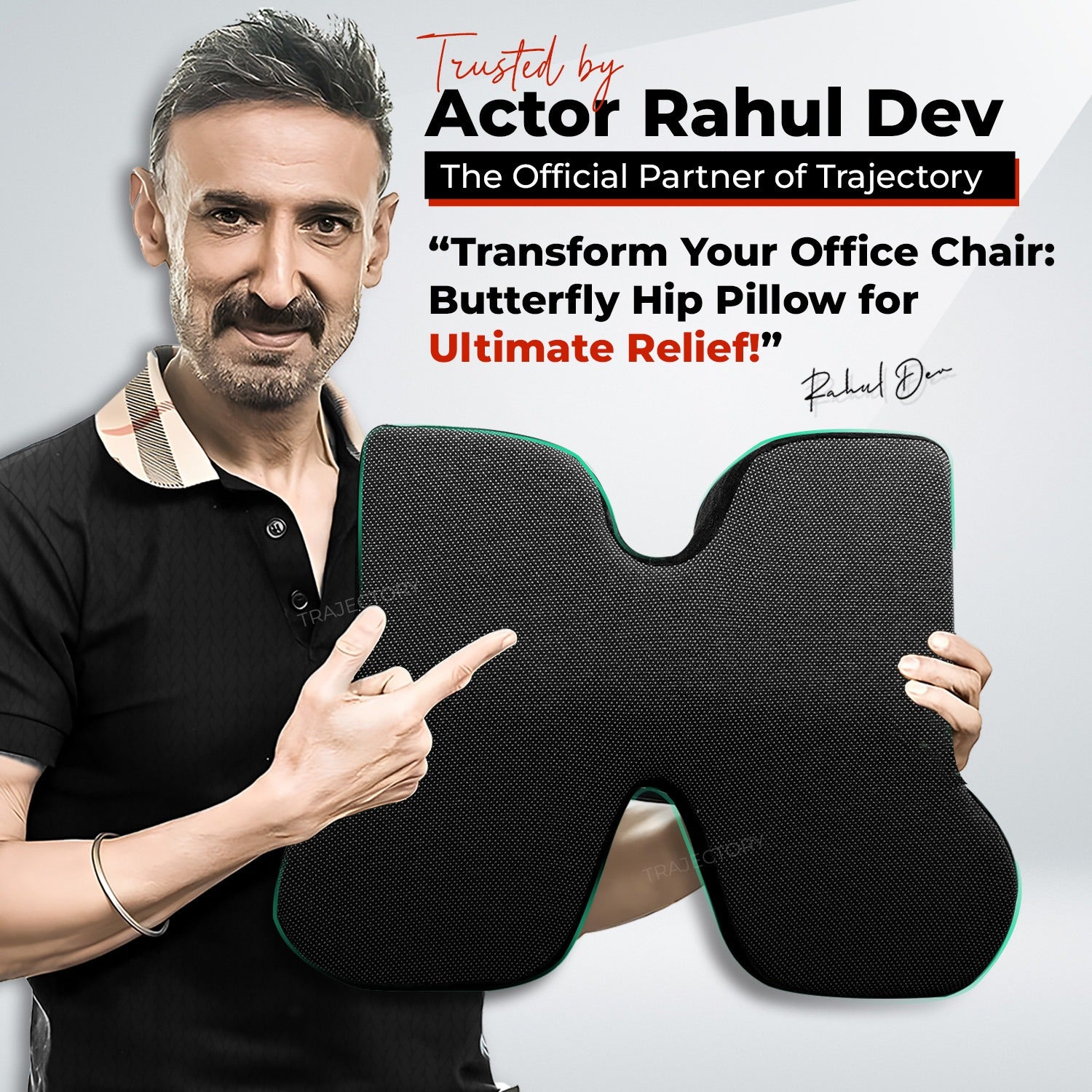 butterfly hip pillow with official partner Rahul Dev