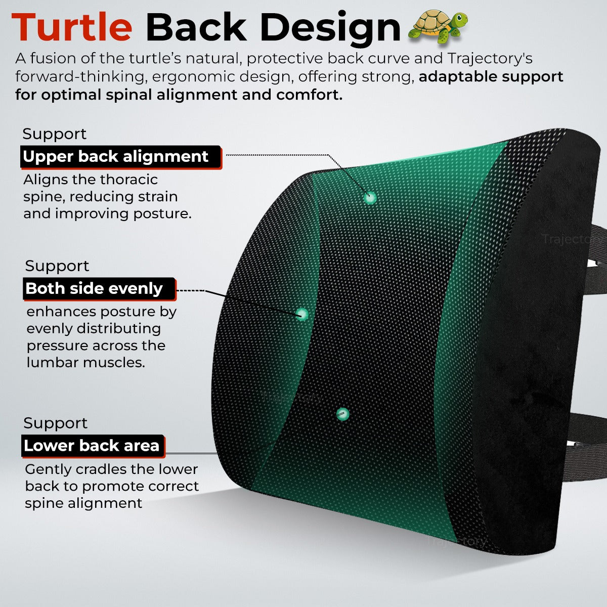 Trajectory Ultimate Office Back Pillow with AdvancedX Orthopedic Memory Foam Napolean Black