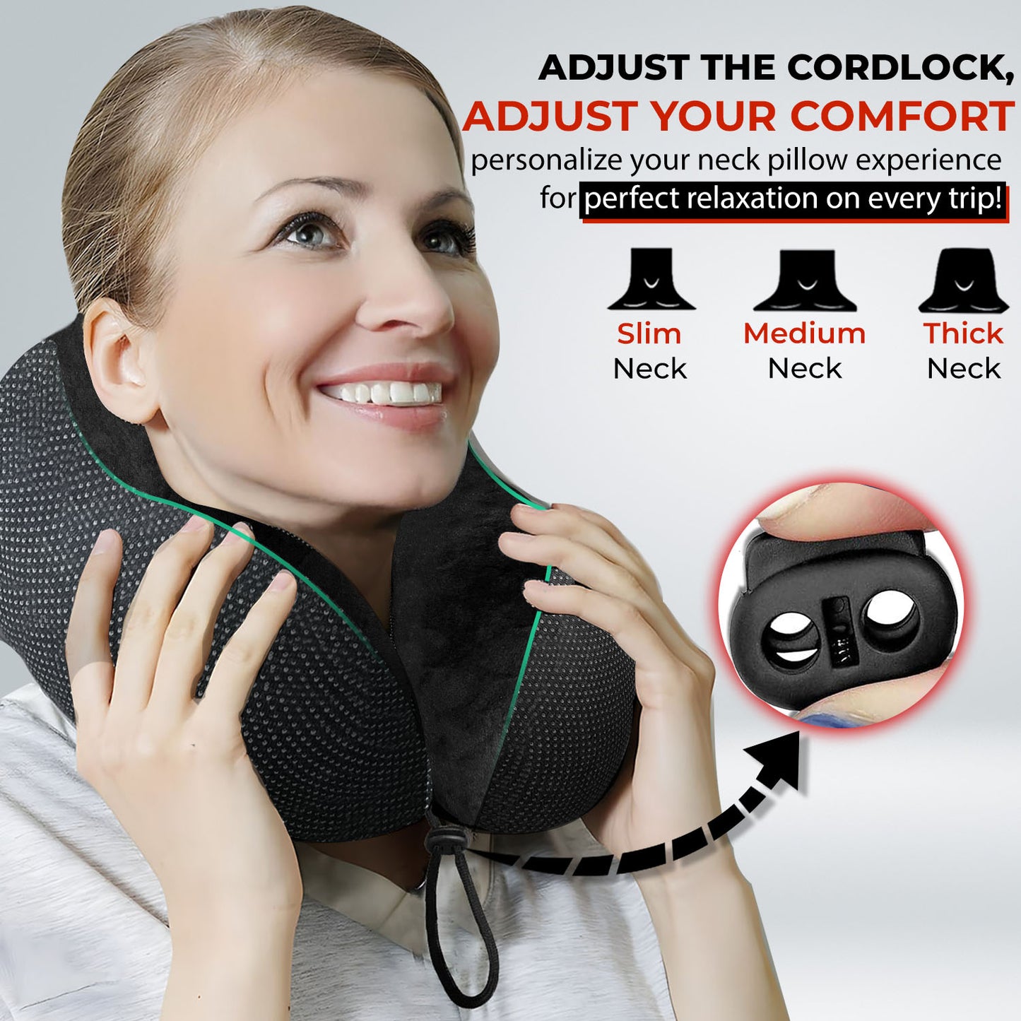 Trajectory Ultimate Travel Neck Pillow with AdvancedX Orthopedic Memory Foam Napolean Black