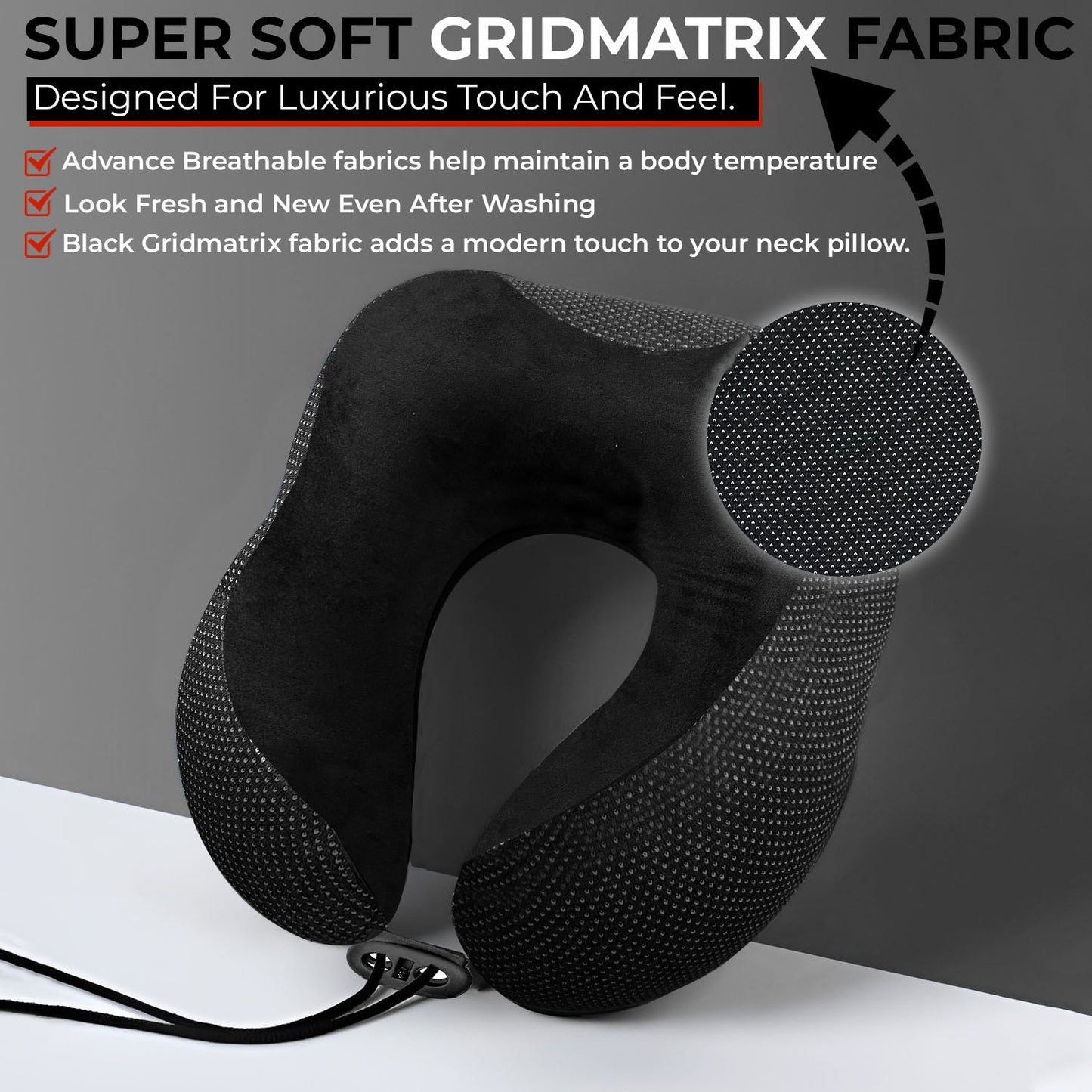Trajectory Ultimate Travel Neck Pillow with AdvancedX Orthopedic Memory Foam Napolean Black