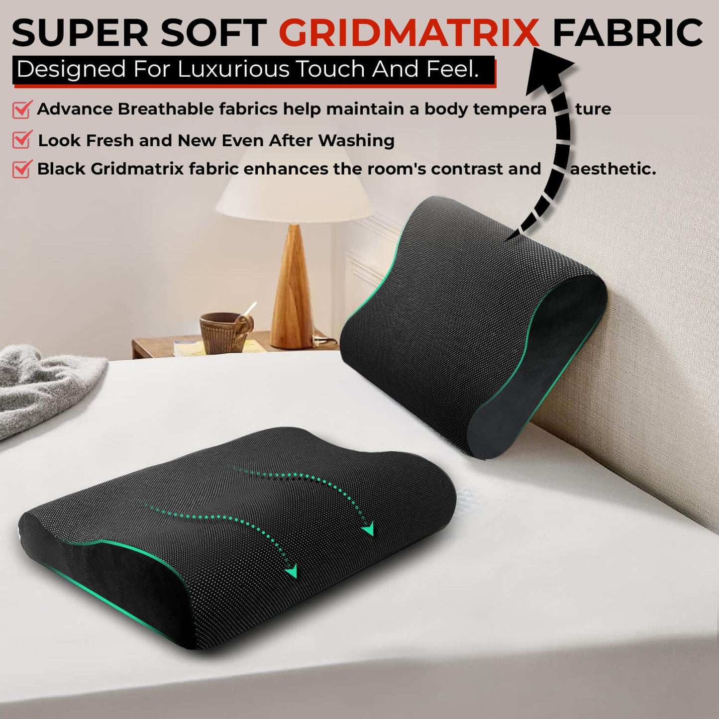 Trajectory Ultimate Bed Pillow with AdvancedX Orthopedic Memory Foam Napolean Black