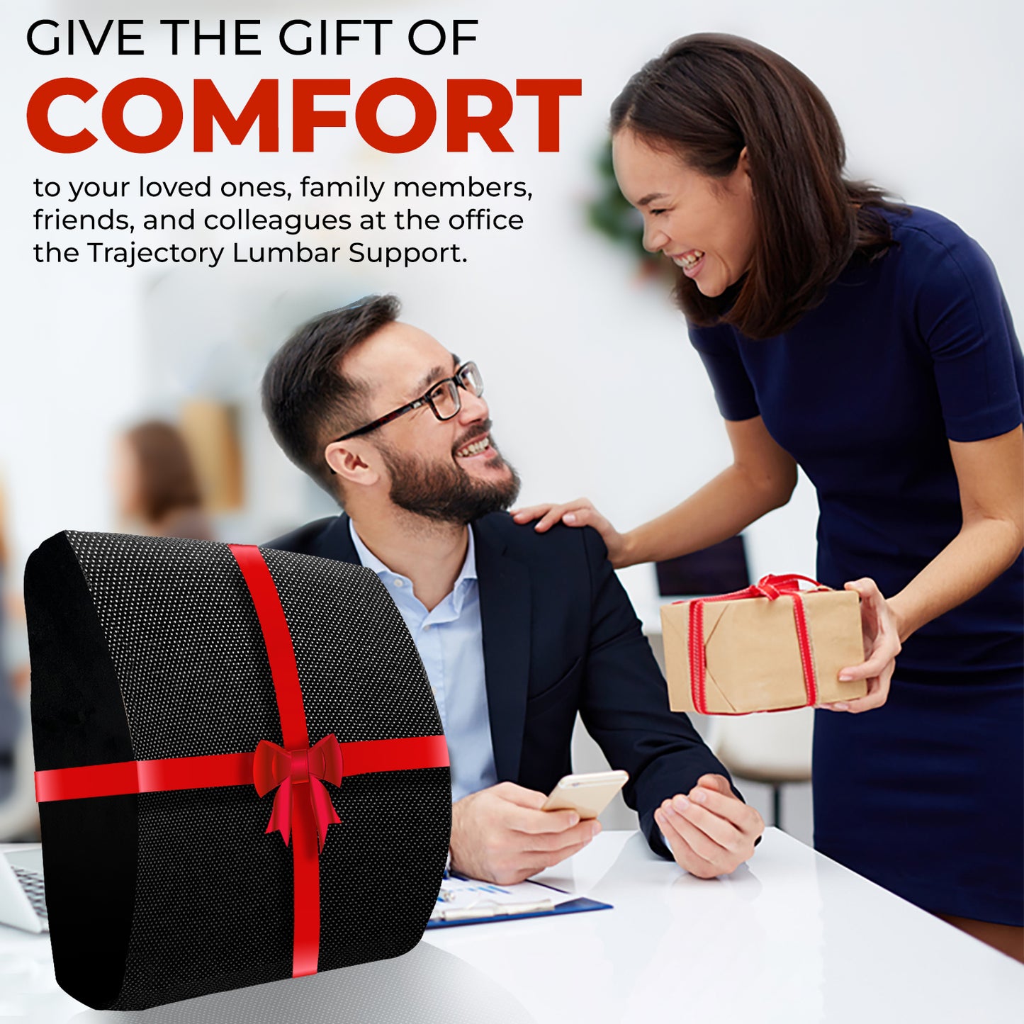 Trajectory Ultimate Office Back Pillow with AdvancedX Orthopedic Memory Foam Napolean Black