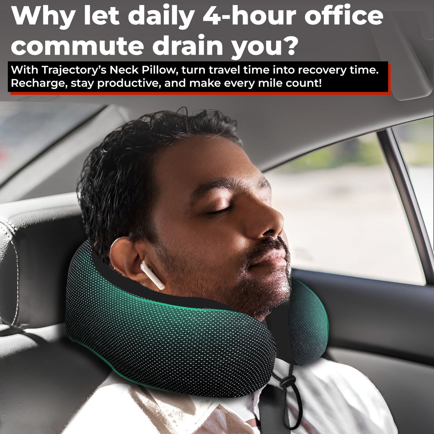 Trajectory Ultimate Travel Neck Pillow with AdvancedX Orthopedic Memory Foam Napolean Black