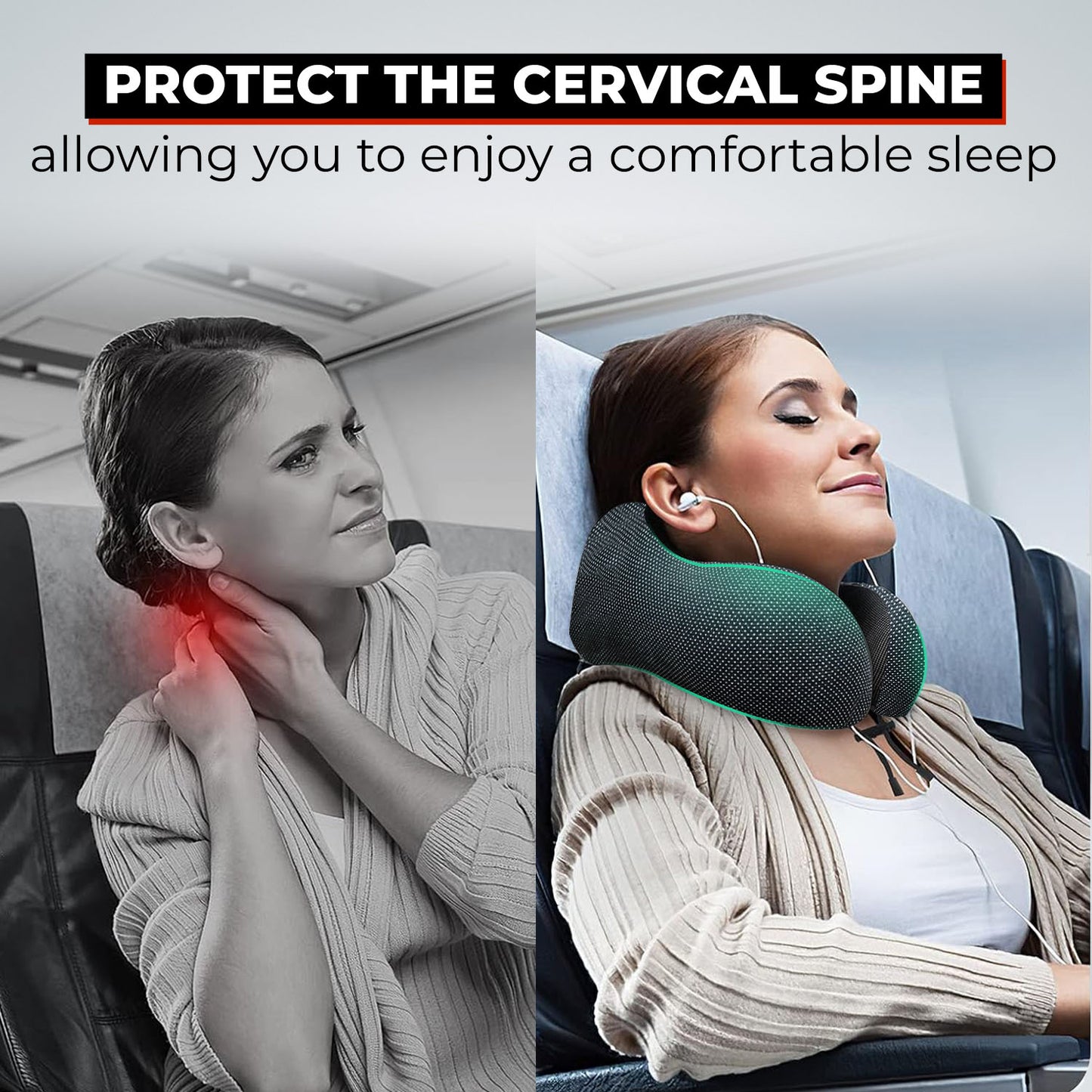 Trajectory Ultimate Travel Neck Pillow with AdvancedX Orthopedic Memory Foam Napolean Black
